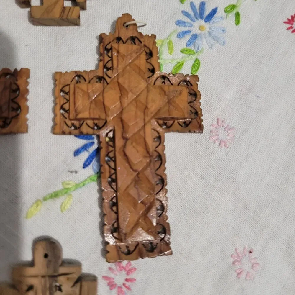 Lot of 8 Olive Wood Crosses pendants ornaments Jerusalem Bethlaham Holy Land